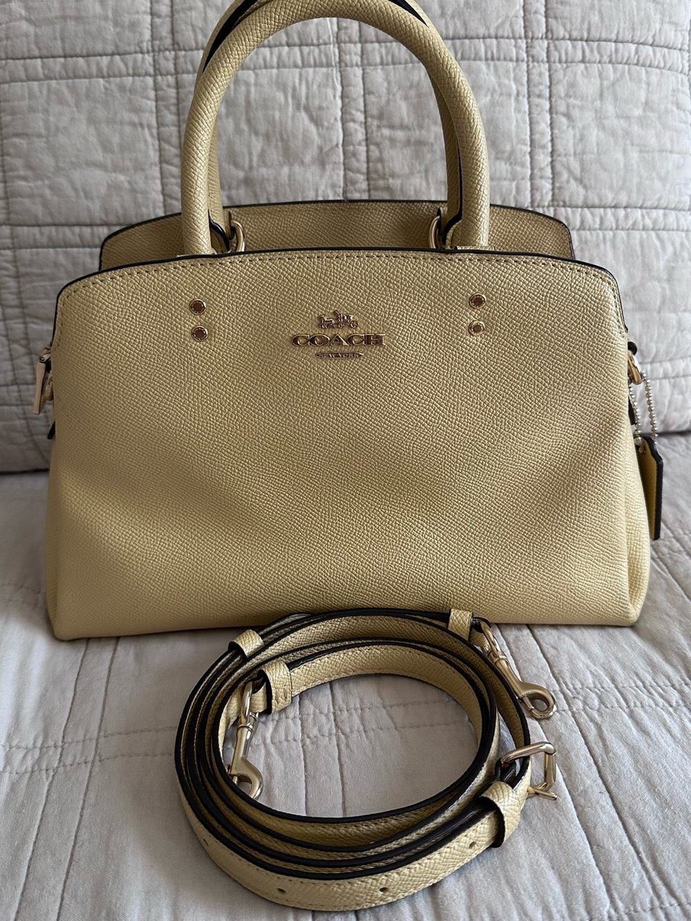 Coach Pebbled Leather Satchel in Pale Yellow